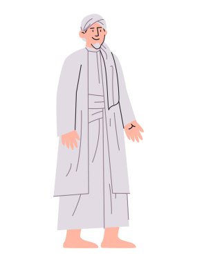 Sunan giri Islam âlimi antik din geleneksel öğretmen Wali songo İslami figür vektörü tobe ve cübbe giyerek resim çiziyor.