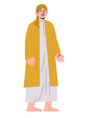 Sunan Yunanlı İslam âlimi eski din öğretmeni geleneksel öğretmen Wali songo İslami figürlü vektör tobe ve cübbe giyerek resim çiziyor