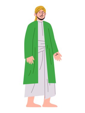 Sunan gunung jati Islam alimi antik din geleneksel öğretmen wali songo İslami figür vektörü yeşil tobe ve cübbe giyerek resim çiziyor