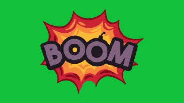 Boom pop sanat komedi konuşma balonu parlak renkli sürpriz ifade diyalog patlama yeşil ekran arkaplan video