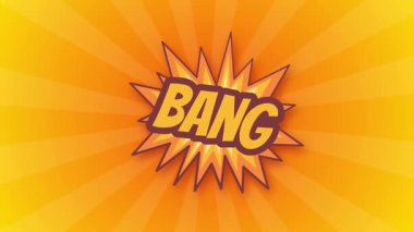 Bang bang pop sanat çizgi romanı ses konuşma balonu parlak renkli ifade diyalog patlama sarı turuncu animasyon video