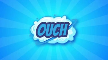Ouch pop sanat komedi konuşma balonu parlak renkli yaralanma ifade diyaloglar patlama parlak mavi parlak arkaplan video