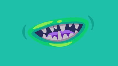 Yeşil canavar korkuttu koca ağızlı gülümseme eğlenceli komik animasyon videosu