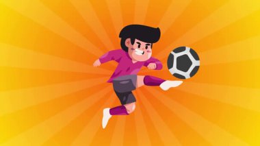 Animasyon karakteri futbol topu tekmeleyen futbolcu çocuk oyuncu saldırısı dramatik sahne çekimi
