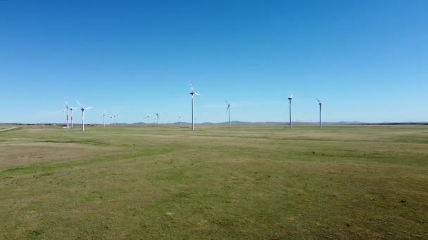風力発電機 緑の野の発電所 上から撮影 ストック映像