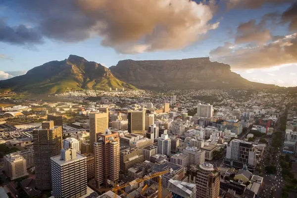 Aerial View Cape Town Central Business District Late Afternoon Sun Stock Picture