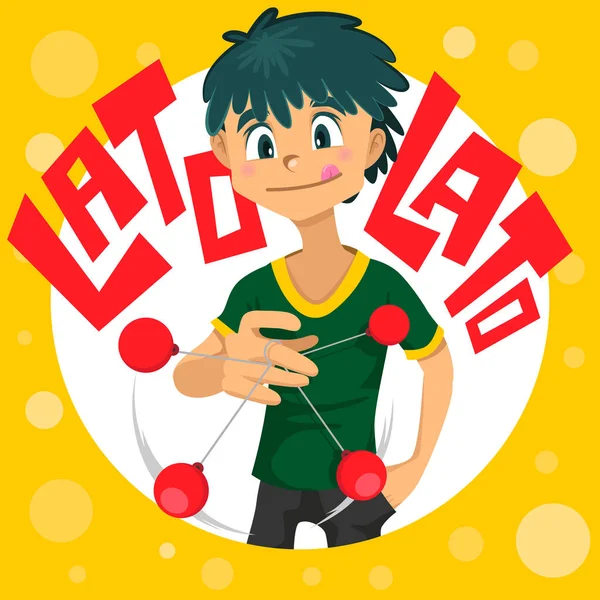 Illustration Jeune Garçon Jouant Clackers Ball Lato Lato Latto Indonésien — Image vectorielle