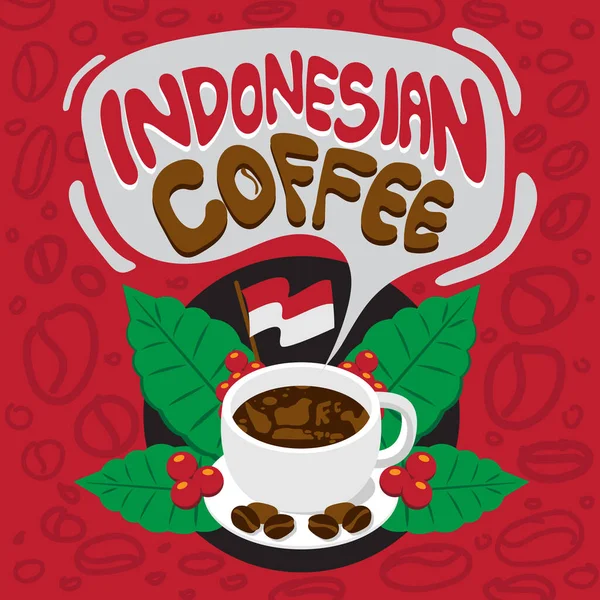 Vector Illustration Tazza Poster Caffè Indonesiano Con Mappa Indonesiana Sulla — Vettoriale Stock