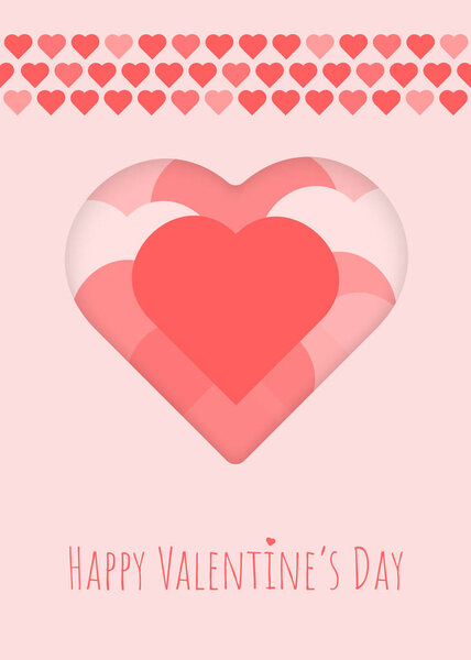 С днем Святого Валентина подарок открытка, форма сердца набросок, пастельно-розовые и красные цвета