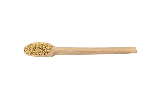 Quinoa Träsked Isolerad Vit Bakgrund Näring Livsmedelsingrediens — Stockfoto