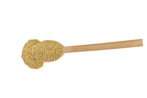 Quinoa Auf Holzlöffel Isoliert Auf Weißem Hintergrund Ernährung Lebensmittelzutat — Stockfoto