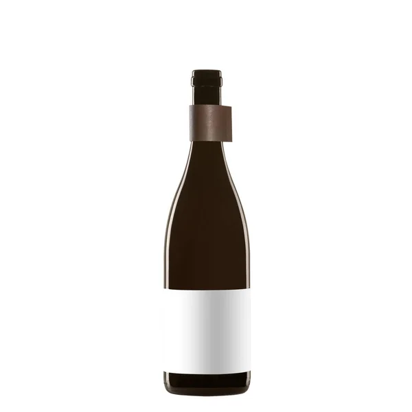 Rode Wijnfles Met Blanco Etiket Geïsoleerd Witte Achtergrond — Stockfoto