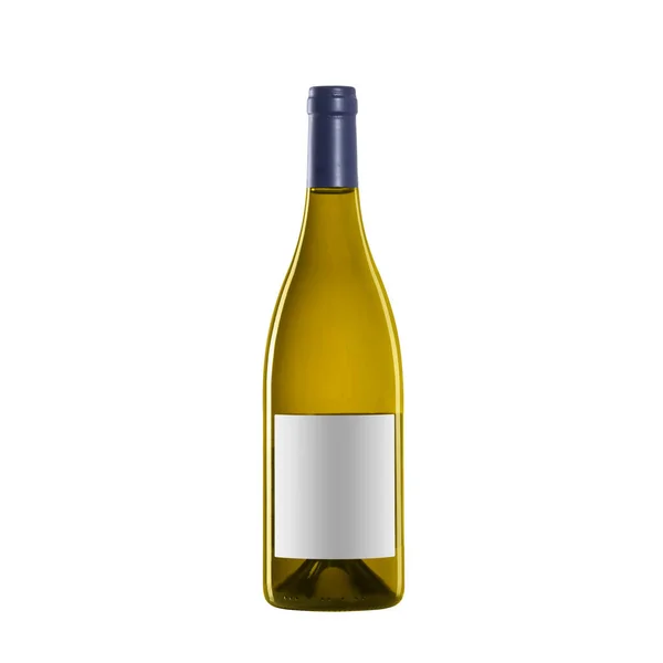 Butelka Białego Wina Czystą Etykietą Białym Tle — Zdjęcie stockowe