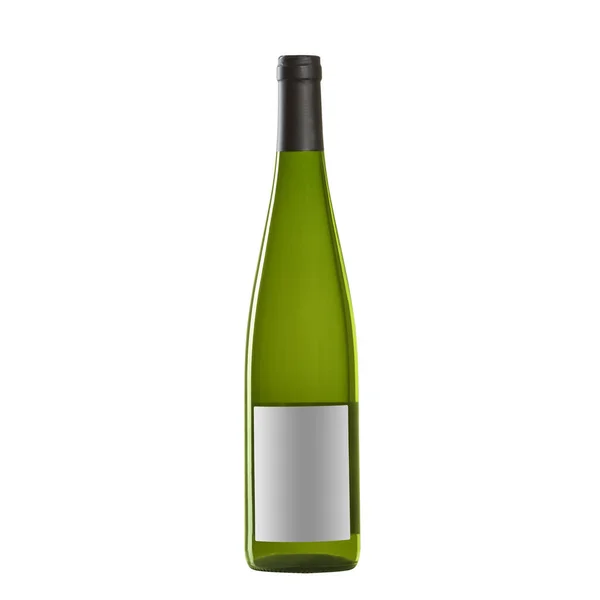Bouteille Vin Blanc Avec Étiquette Vierge Isolée Sur Fond Blanc — Photo