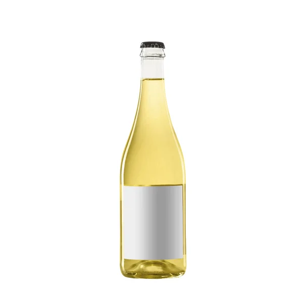 Bottiglia Vino Bianco Giallo Con Etichetta Bianca Isolata Sfondo Bianco — Foto Stock