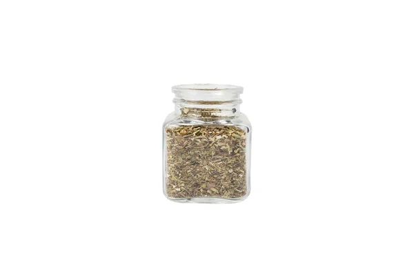 Dry Tansy Herb Latin Tanacetum Vulgare Glass Jar Isolated White — Stock Photo, Image