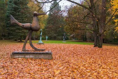 OWCZARNIA, POLAND - 28 EKİM, 2023: Sonbaharda Juan Soriano Heykel Bahçesi.  