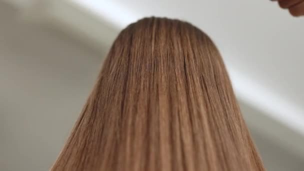 Uzun Kahverengi Saçları Fırçayla Tarayan Bir Kadın Konsept Saç Sağlığı — Stok video