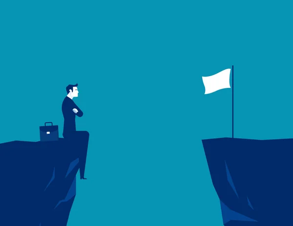 Businessman Thinks How Reach Finish Flag Edge Cliff Business Accessibility — Stock Vector