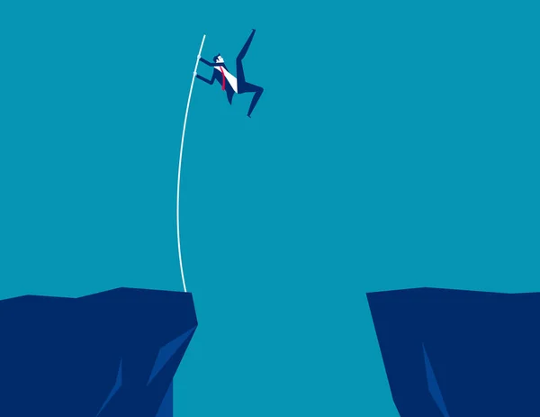 Businessman Jumps Pole Vault Ravine Business Conquering Adversity Vector Illustration — Vetor de Stock
