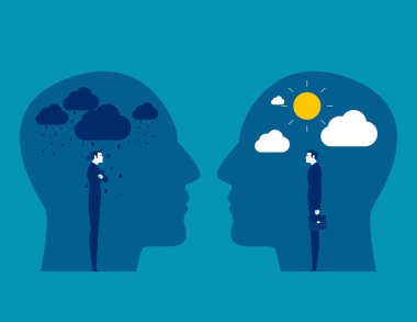 İş adamı kötü ve iyi duygular içinde. İş düz vektör illüstrasyonu