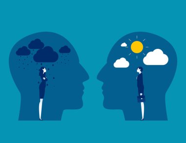 İş adamı kötü ve iyi duygular içinde. İş düz vektör illüstrasyonu