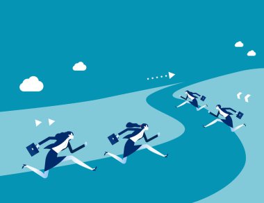 Team running up the hill of financial success. Business direction success vector illustration