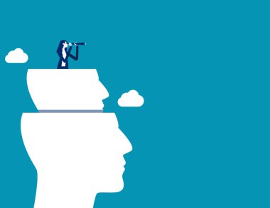 Yeni fırsatlar aramak bilgi ya da iş stratejisi ekler. İş Lideri Vision vektör çizimi