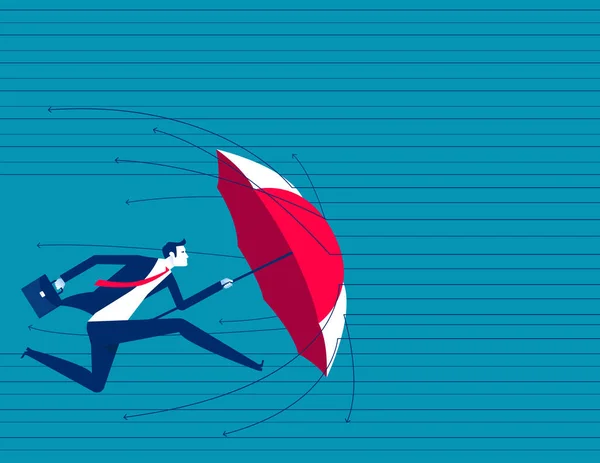 カバーし 下降矢印から保護するために傘を保持 経済危機における保護株式 — ストックベクタ