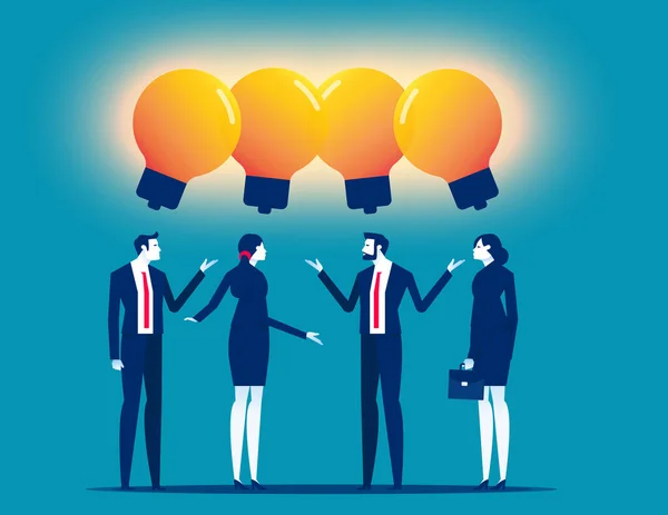 Okos Gondolkodású Üzletemberek Irodai Dolgozók Együtt Megosztani Villanykörte Lámpa Ötlet — Stock Vector