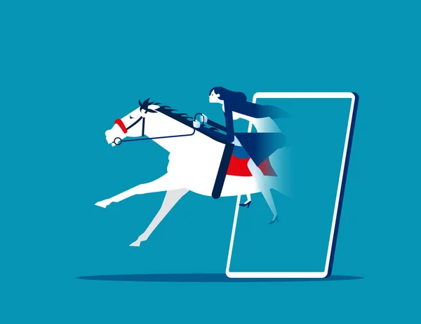 Businesswoman Riding Horse Out Smartphone Business Competition Vector Illustration — Stock Vector