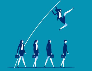 İş adamı hedefe ulaşmak için sırıkla atlıyor. İş avantajları ve beceri vektör illüstrasyonu