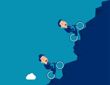 İş adamı bisikletçiler dik tepeye çıkıyorlar. İş meydan okuma kavramı