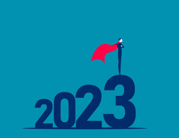 Ambitna Osoba Biznesowa Stojąca Liczbach 2023 Nowy Plan Biznesowy Cel — Wektor stockowy