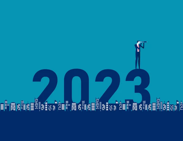 New Year 2023 Silhouette Concept Business Vector Illustration Man Searching — Stock Vector