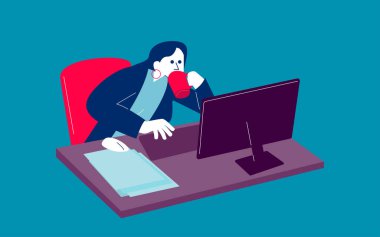 Ofis çalışanı stresli bir son teslim tarihi için acele ediyor. İş yoğunluğu olan çalışanlar çok yoğun.