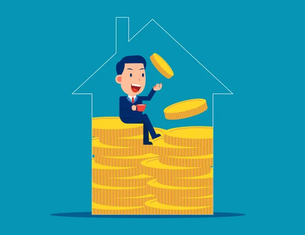 Businessman Pile Money Reit Investment Saving Buy House — Stock Vector