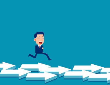İş adamı okun olduğu yöne doğru koşar. Yönlendirme kavramı