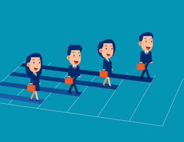 Grafikte yürüyen iş adamları. İş karikatürü vektör illüstrasyon kavramı