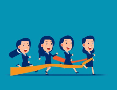 İş adamları yarış bitiş çizgisini geçiyor. İş liderliği kavramı vektör illüstrasyonu