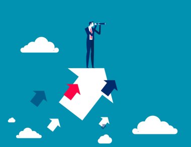 İşadamı ayakta duran oklar ve başarıya giden yol. İş vektörü illüstrasyon kavramı