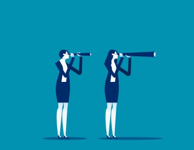 Elinde büyük ve küçük bir teleskop tutan bir iş adamı. İş arama vektörü illüstrasyonu