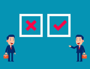 Doğru ve yanlış savaşı. İş karikatürü vektör illüstrasyon kavramı