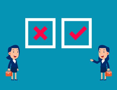 Doğru ve yanlış savaşı. İş karikatürü vektör illüstrasyon kavramı