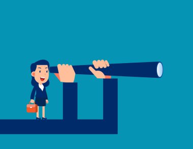 Uzağa bakmak için devin kolundaki iş adamı. İş vektörü illüstrasyonu