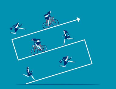 İş ortakları büyük bir okun üzerinde birlikte ilerlerler. İş geliştirme