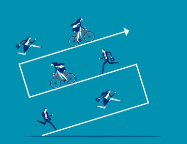 İş ortakları büyük bir okun üzerinde birlikte ilerlerler. İş geliştirme