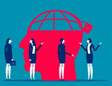 Kafaları kilitli insanlar. İş vektörü illüstrasyonu