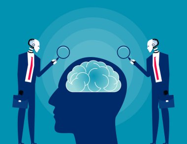 Robot insan beyni ve psikolojisini araştırıyor. İş yapay zekası kavramı