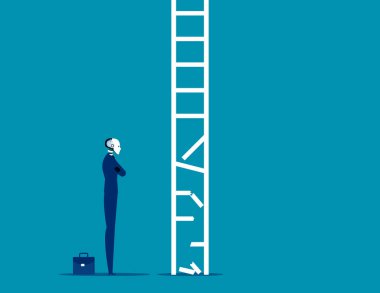 Robot kırık merdivene bakıyor. İş yapay zekası